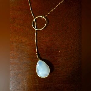 Lariat Necklace Gold Moonstone